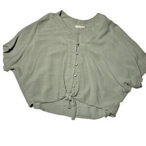 Sim & Sam Crop Top Button Up with Tie Green Women's Size Small